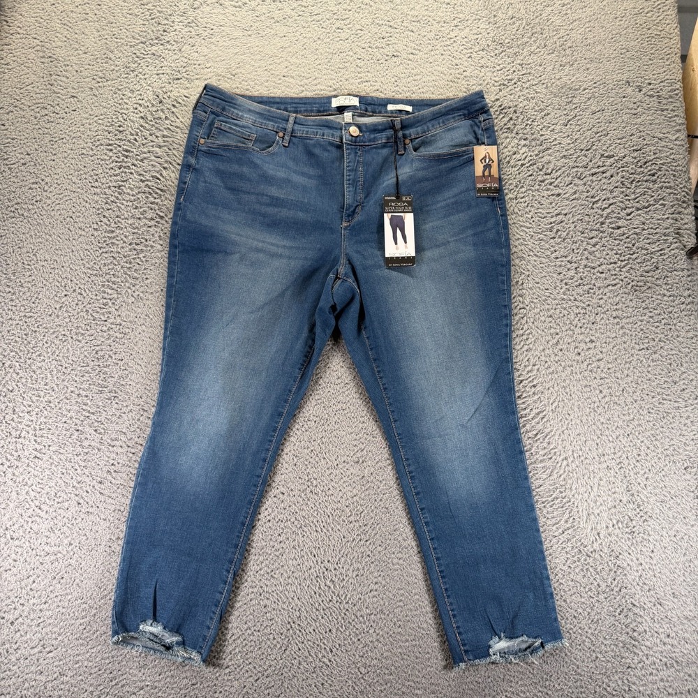 Sofia Rosa Jeans Womens 20W Blue Cotton Denim Ankle Skinny Curvy Faded Stretch